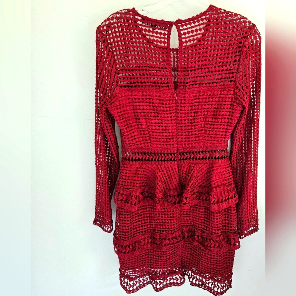 Anthropologie Endless Rose Red Eyelet Mini Dress NWT Long Sleeve - Picture 2 of 4